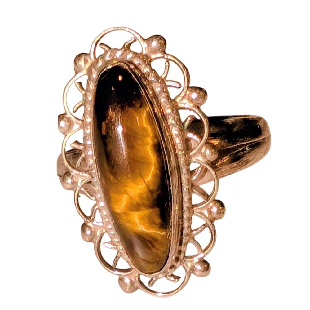 Vintage Gold-Tone Ring with Brown Tiger's Eye Cabochon